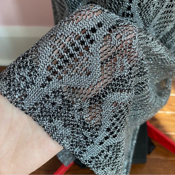 Vintage CARTISE Dress, Silver Crochet Knit, Maxi, Fringe, Black Lining, (US M) - Picture 10 of 16